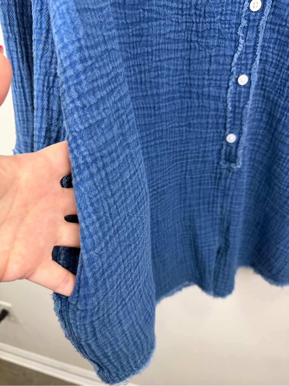 Aerie Blue Gauze Romper Button Front Raw Hem Boho Beachcore L - Picture 5 of 6